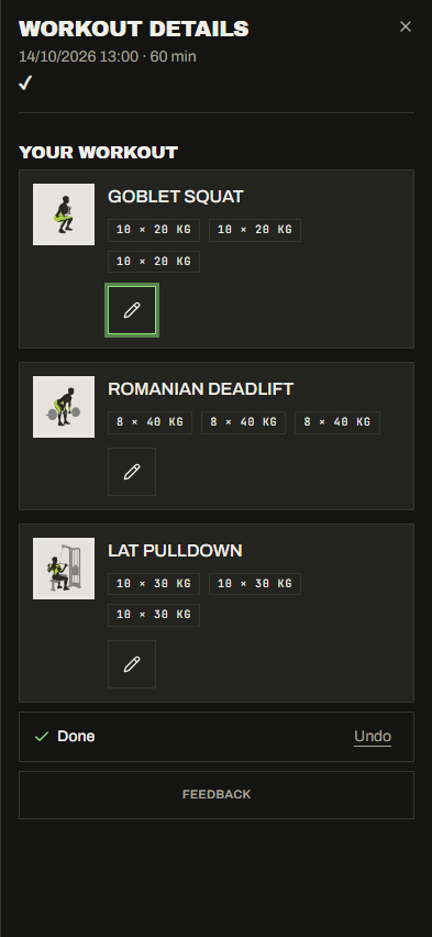 Workout in Blokče with exercises, sets, reps and weights.